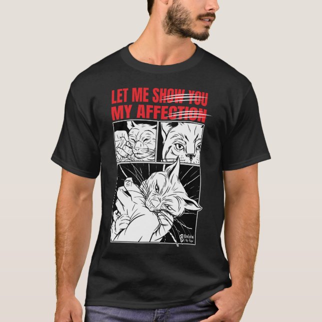 T-shirt Cat Bite Affection Hommes Black Shirt (Devant)