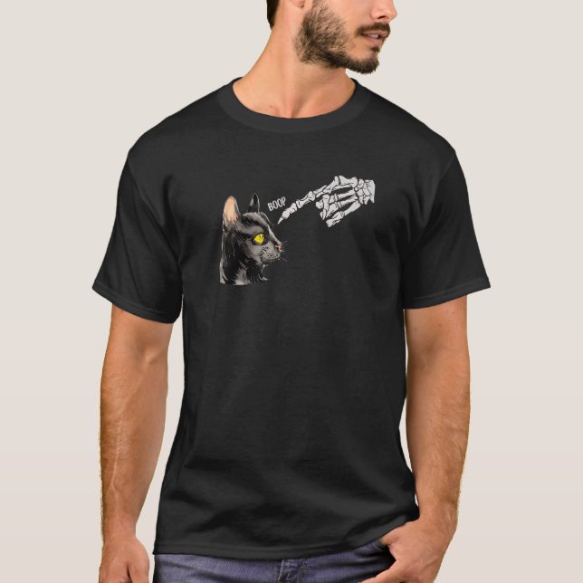 T-shirt Cat Black  Skeleton Hand Boop  Halloween Kitten (Devant)