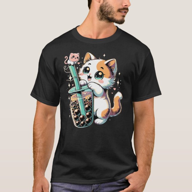 T-shirt Cat Boba Japanese Kawaii Anime Kitty Bubble Tea Ne (Devant)