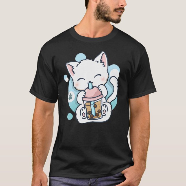 T-shirt Cat Boba Tea Bubble Tea Anime Kawaii Neko (Devant)