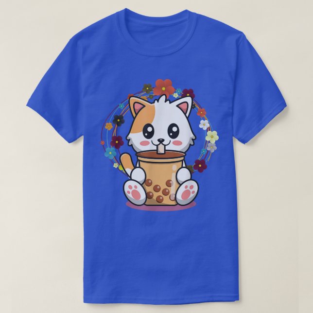 T-shirt Cat Boba Tea Bubble Tea Anime Kawaii Neko 570 (Design devant)