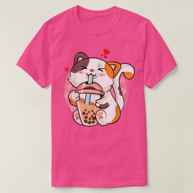 T-shirt Cat Boba Tea Bubble Tea Anime Kawaii Neko Teen Gir (Design devant)