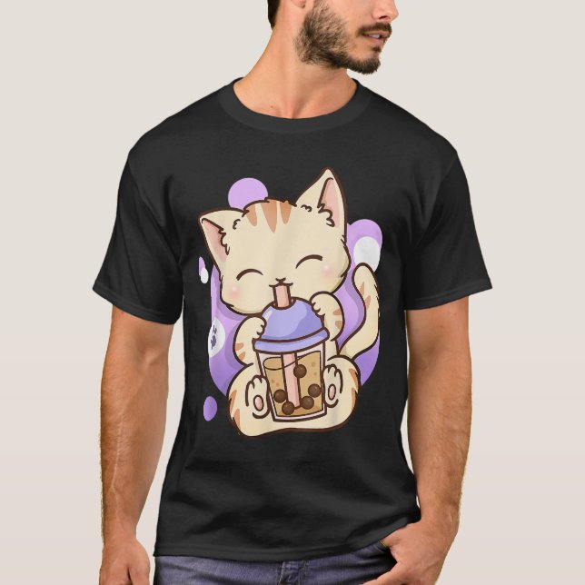 T-shirt Cat Boba Tea Bubble Tea Anime Kawaii Neko Venin (Devant)