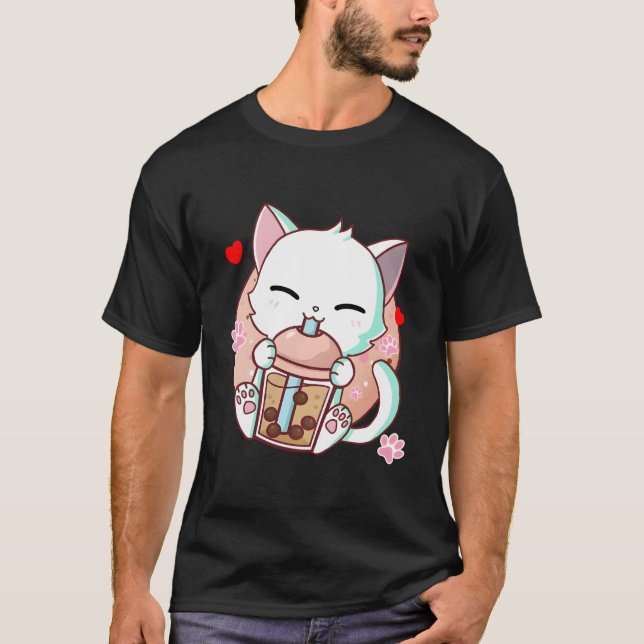 T-shirt Cat Boba Tea Bubble Tea Kawaii Anime Japanese Neko (Devant)