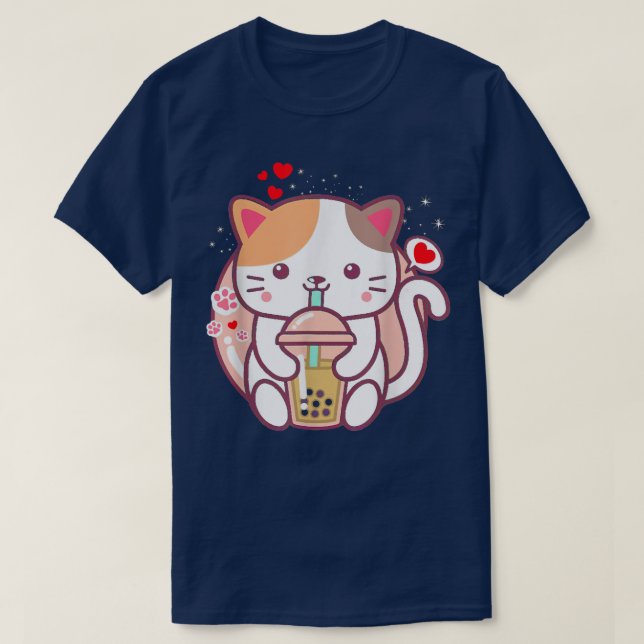 T-shirt Cat Boba Tea Bubble Tea Kawaii Anime Japanese Neko (Design devant)