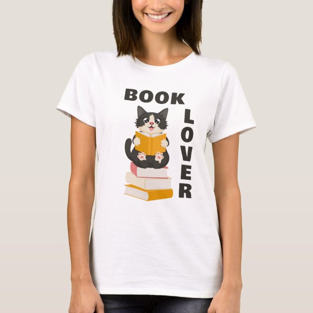 T-shirt Cat Book Lover Back to School Cute Cartoon (Devant)