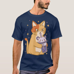 T-shirt Cat Bubble Tea Cool Retro Amusant Bizarre bizarre 