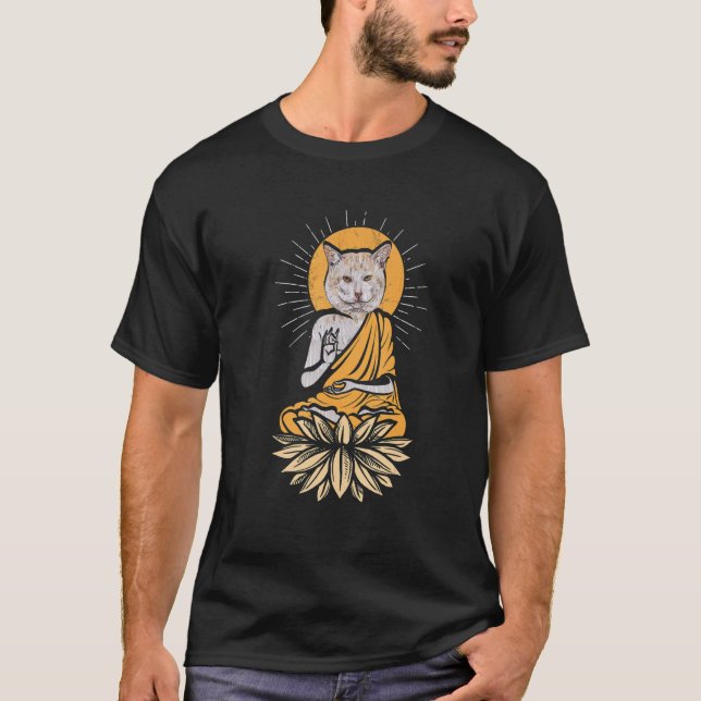 T-shirt Cat Buddha Sun  Meditation Buddhism  India Buddhis (Devant)