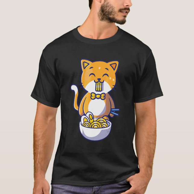 T-shirt Cat Cat Manger Spaghetti Cat Citations (Devant)