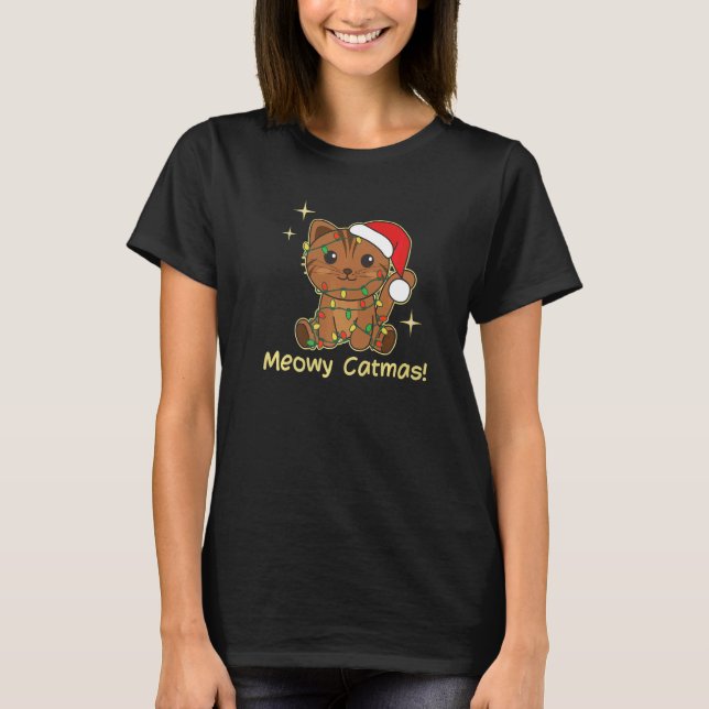 T-shirt Cat Christmas Animals Cute Cats Meowy Catmas  3 (Devant)