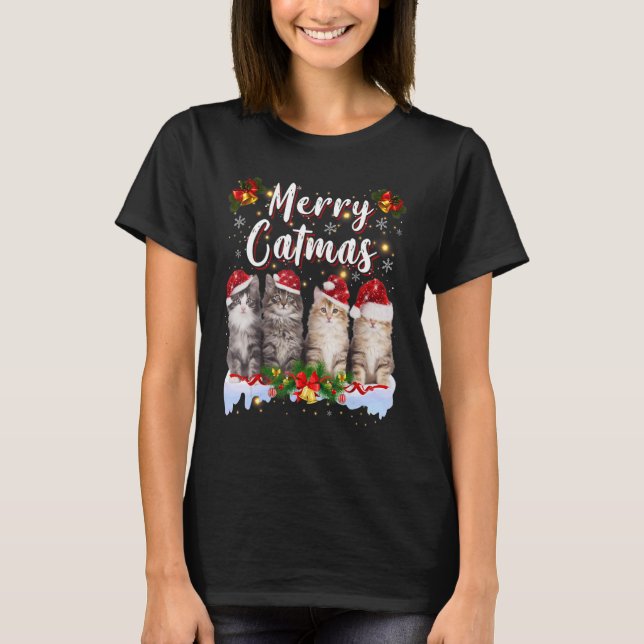 T-shirt Cat Christmas Family Matching Merry Catmas Pajamas (Devant)