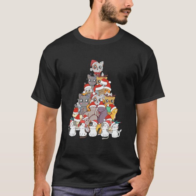 T-shirt Cat Christmas Tree Xmas  Meowy Catmas Santa (Devant)