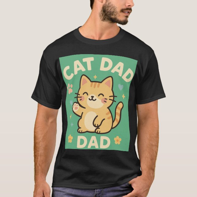 T-shirt Cat Dad — Cute Orange Tabby Cartoon with Hearts &  (Devant)