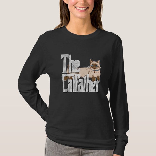 T-shirt Cat Dad The Catfather Crazy Siamese Cat Father Kit (Devant)