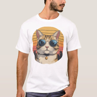 T-shirt Cat Daddy Sunglasses Sunset Retro Fur Dad Papa
