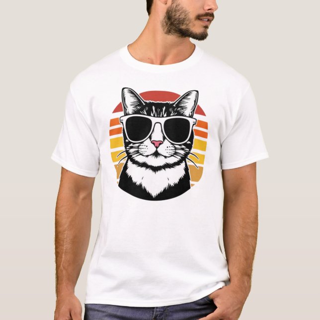 T-shirt Cat Daddy Sunglasses Sunset Retro Fur Dad Papa (Devant)
