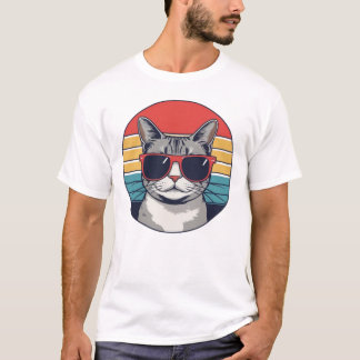 T-shirt Cat Daddy Sunglasses Sunset Retro Fur Dad Papa