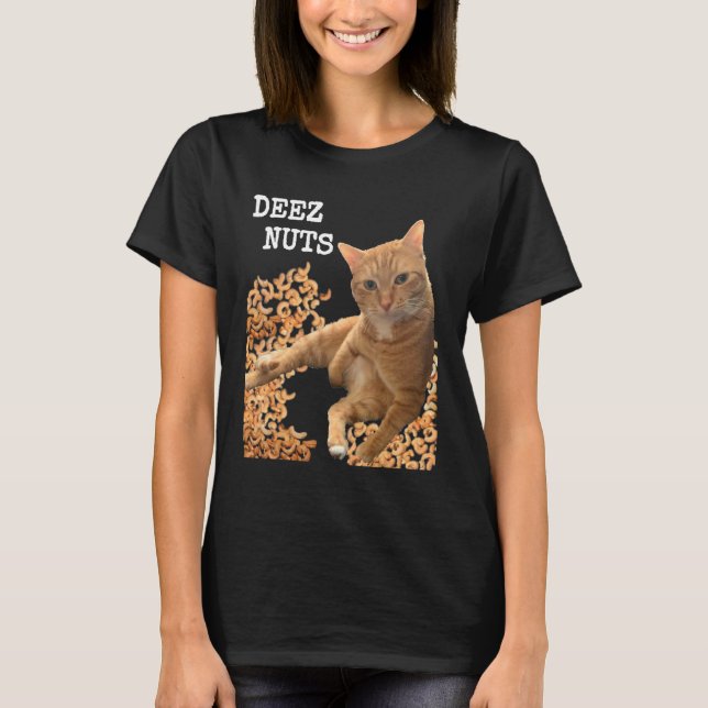 T-shirt Cat DEEZ NUTS blague avec noix de cajou (Devant)