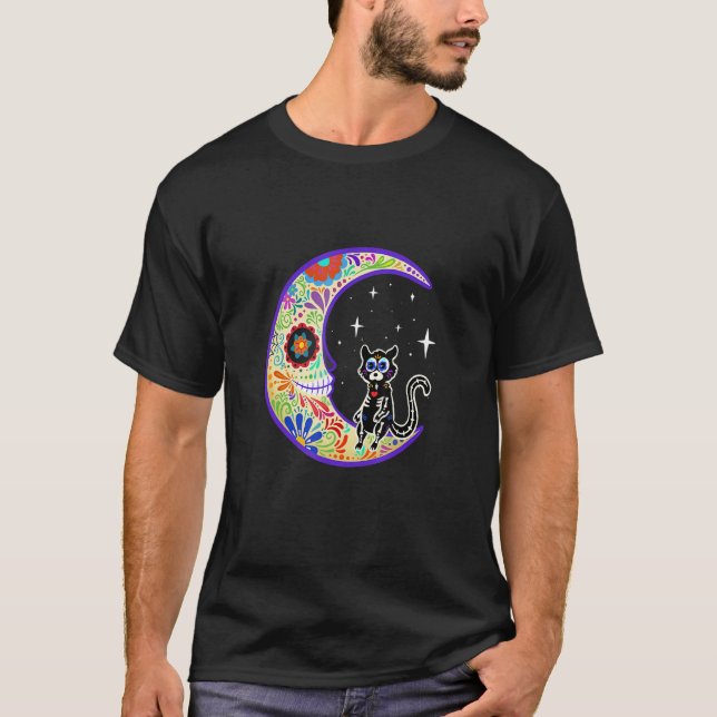T-shirt Cat Dia De Los Muertos Skeleton Sugar Skeleton (Devant)
