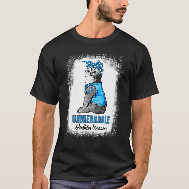 T-shirt Cat Diabète Diabète Guerrier Incassable Bleu Ri (Devant)