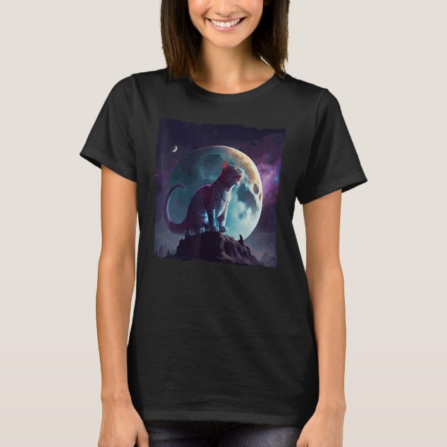 T-shirt Cat Dinosaur Moon (Devant)