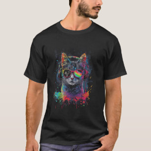 T-shirt Cat DJ Avec Casque Et Lunettes De Soleil Kitty 3