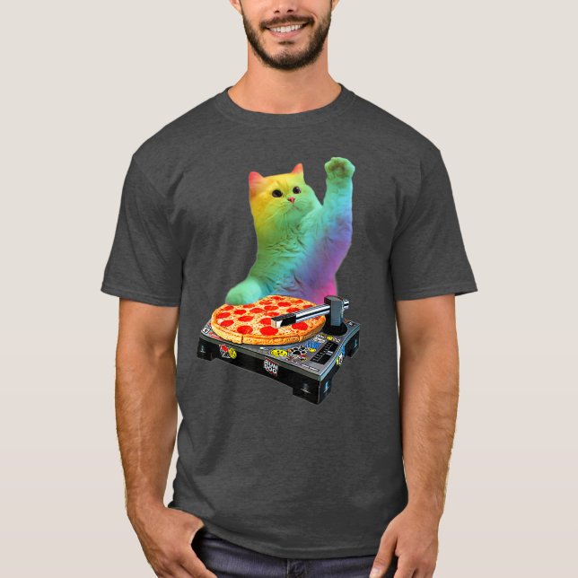 T-shirt Cat DJ Cat Pizza Cat Pizza Cat DJ Tops Drôle Cat (Devant)