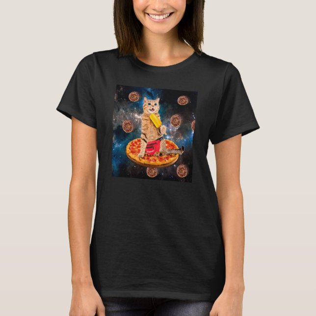 T-shirt Cat Donut Riding Pizza Eating Ice Cream Galaxy Spa (Devant)