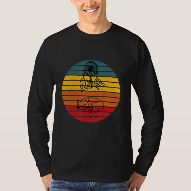 T-shirt Cat Dreamcatcher Retro Sunset Design (Devant)