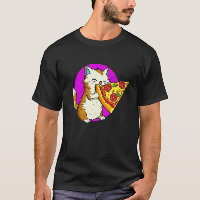 T-shirt Cat Eating Pizza Cat And Pizza  Design (Devant)
