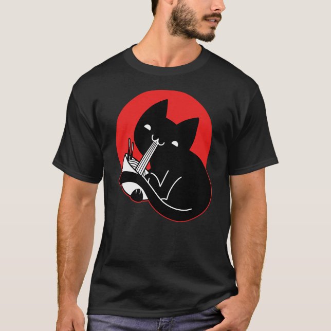 T-shirt Cat Eating Ramen Graphic Logo Kawaii Japan Japanes (Devant)