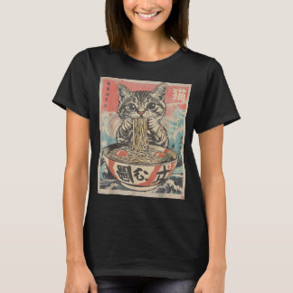 T-shirt Cat Eating Ramen Noodles Kawaii Anime Manga Japane