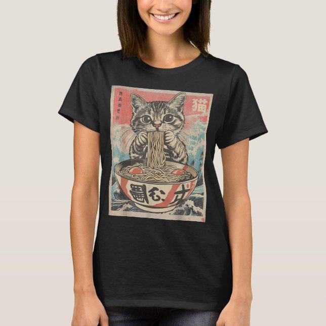 T-shirt Cat Eating Ramen Noodles Kawaii Anime Manga Japane (Devant)