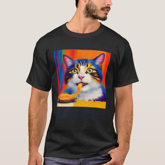 T-shirt Cat Eating Spaghetti Oil Painting Style (Devant)