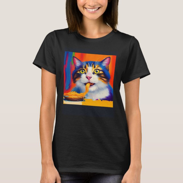 T-shirt Cat Eating Spaghetti Oil Painting Style (Devant)