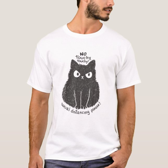 T-shirt Cat en colère Caricature animal Distances sociales (Devant)