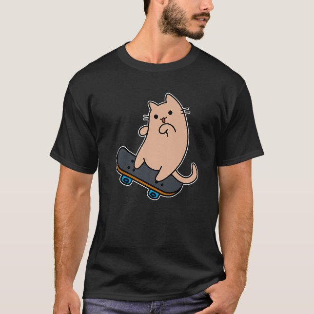 T-shirt Cat Et Skateboard Skateboard Funny Cartoon Kit (Devant)