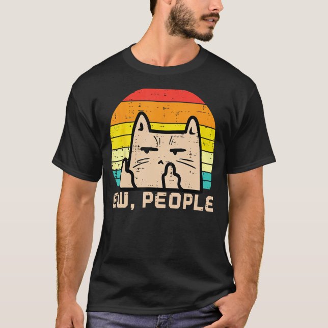 T-shirt Cat Ew People Sunset Retro Anti Social Introvert M (Devant)