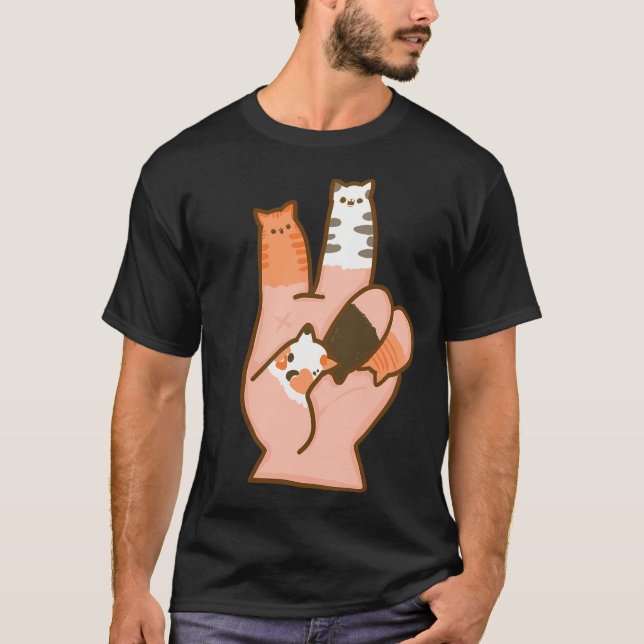 T-shirt Cat Fingers Peace (Devant)