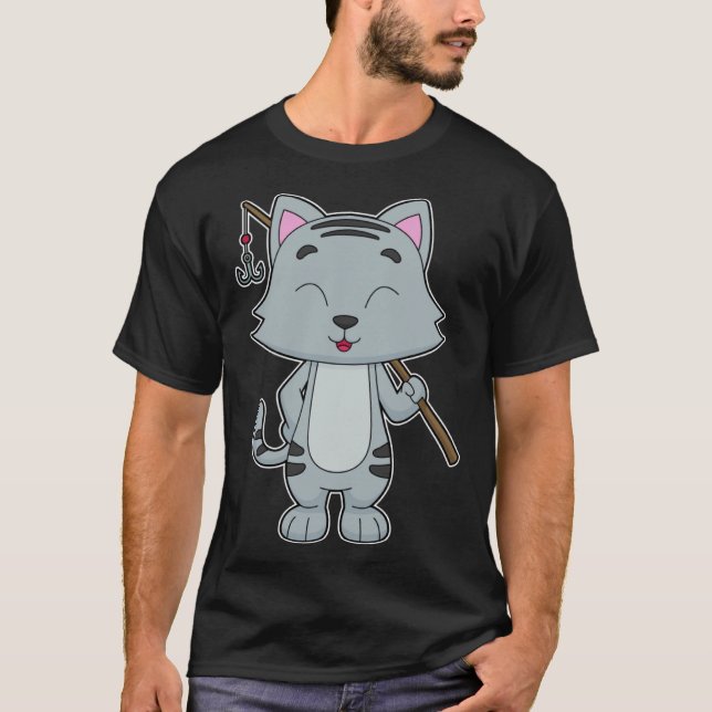 T-shirt Cat Fisher Fishing rod Fishing (Devant)