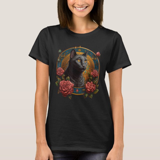 T-shirt Cat Flowers Artwork  Cat Motif Animal Cat (Devant)
