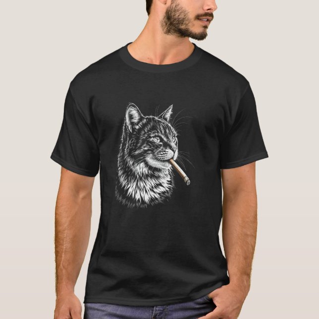 T-shirt Cat Fumer Cigar Cigarette, Funny Fumeur Hipster (Devant)