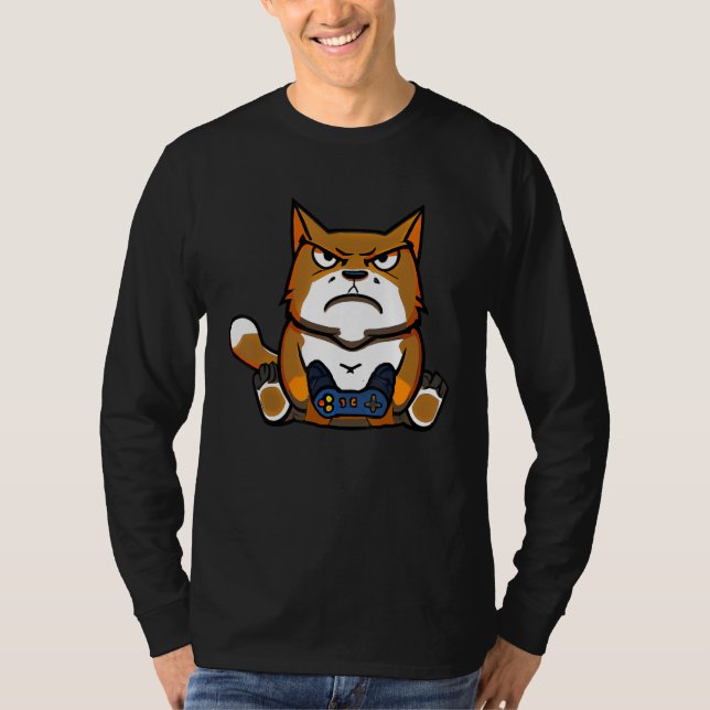 T-shirt Cat Gamer Cat Video Games Motif  Controller (Devant)