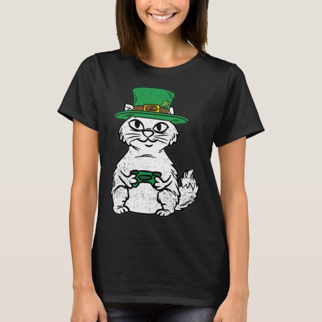 T-shirt Cat Gamer St Patricks Day Funny Video-game Control (Devant)