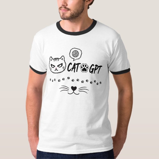 T-shirt CAT GPT AI Drôle Pixel Cat / Citation Tech de Chat (Devant)