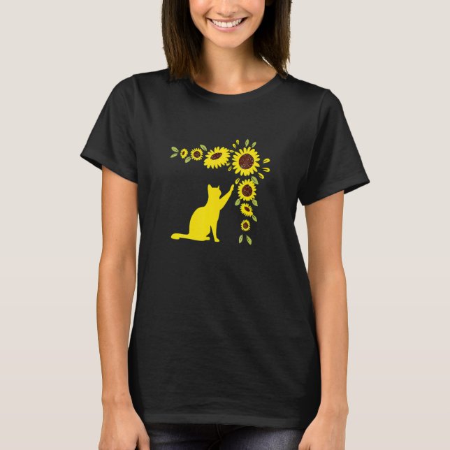 T-shirt Cat Graphic For Kitten And Sunflower (Devant)