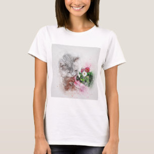 T-shirt Cat Grey Fleurs pour animaux de compagnie Art Abst