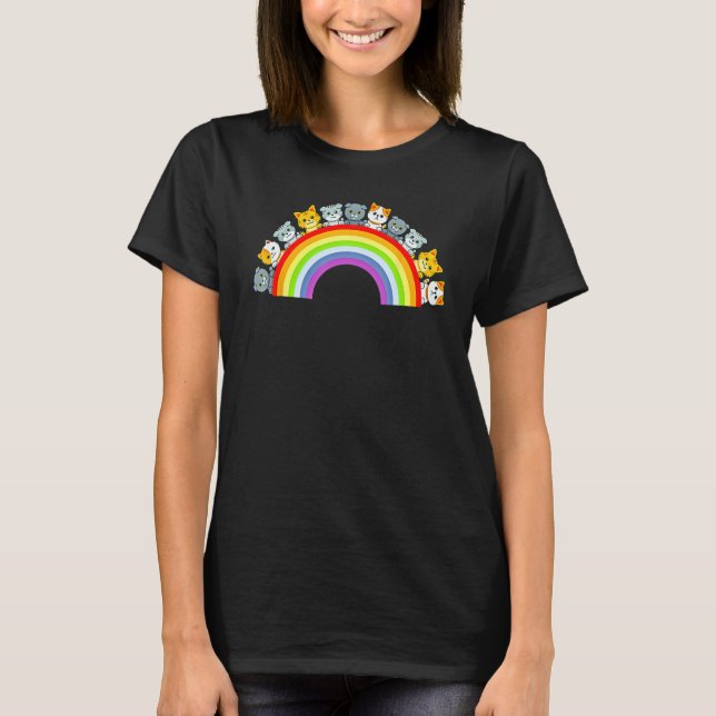 T-shirt Cat Group Rainbow Cat Lover Funny (Devant)