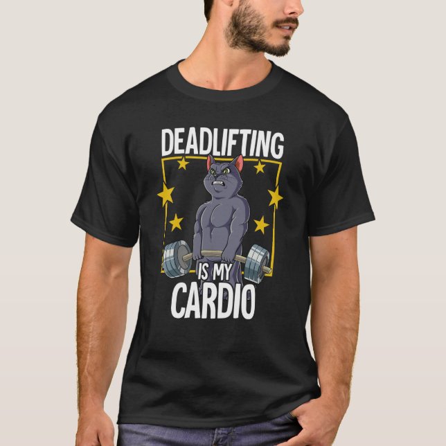 T-shirt Cat Gym Weight Training Deadlift (Devant)
