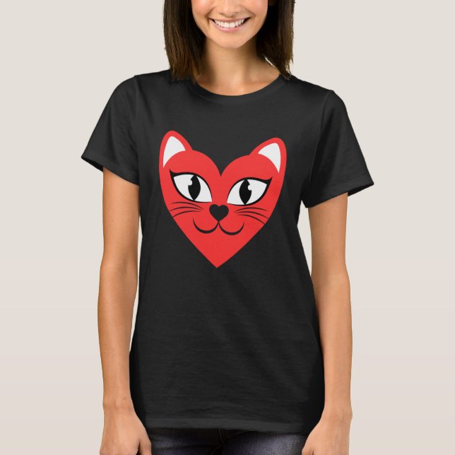 T-shirt Cat Heart Face  Love Cats (Devant)